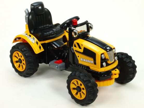 Dětský elektrický traktor Kingdom se dvěma motory, žlutý